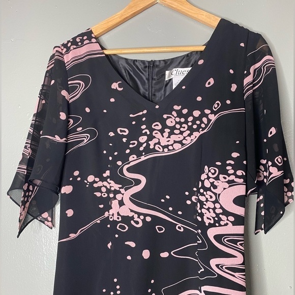 Clues Collections Dark Black Pink Geo design Fully Lined Womens size 6 Dress - Picture 4 of 12